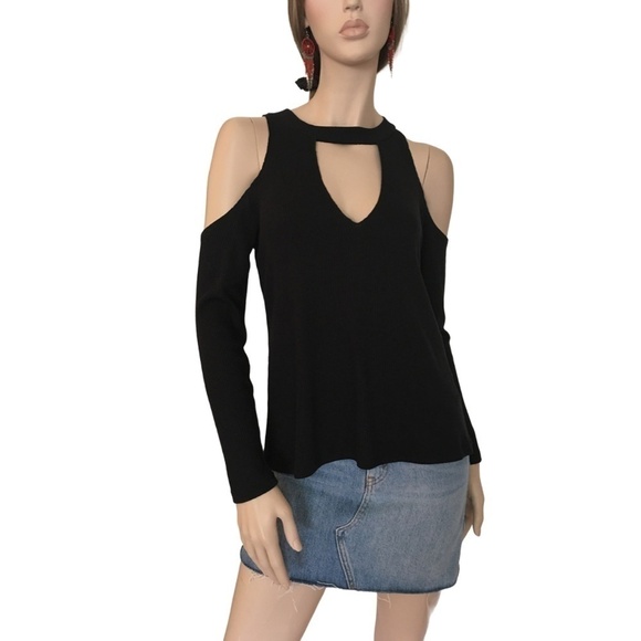 Revolve LNA Cold Shoulder Sweater Top Tunic Modal Blend Choker V-Neck - Picture 2 of 11